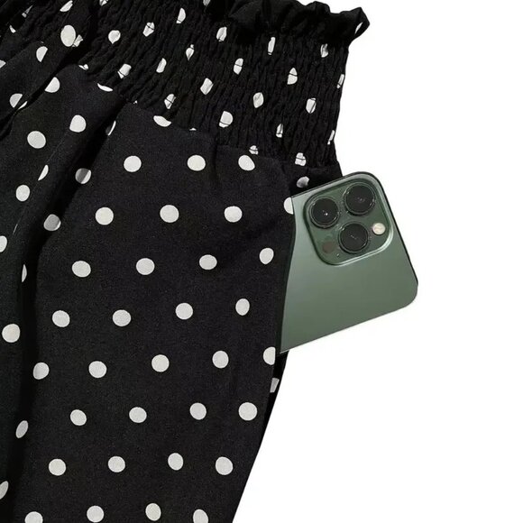 Women’s Polka Dot Wide-Leg Pants – Loose Fit Elastic Waist Trousers - Picture 3 of 4